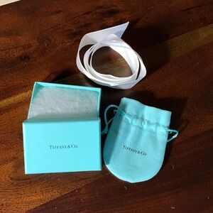 NWOT Tiffany&Co. Microsuede Drawstring Pouch, Box& Ribbon